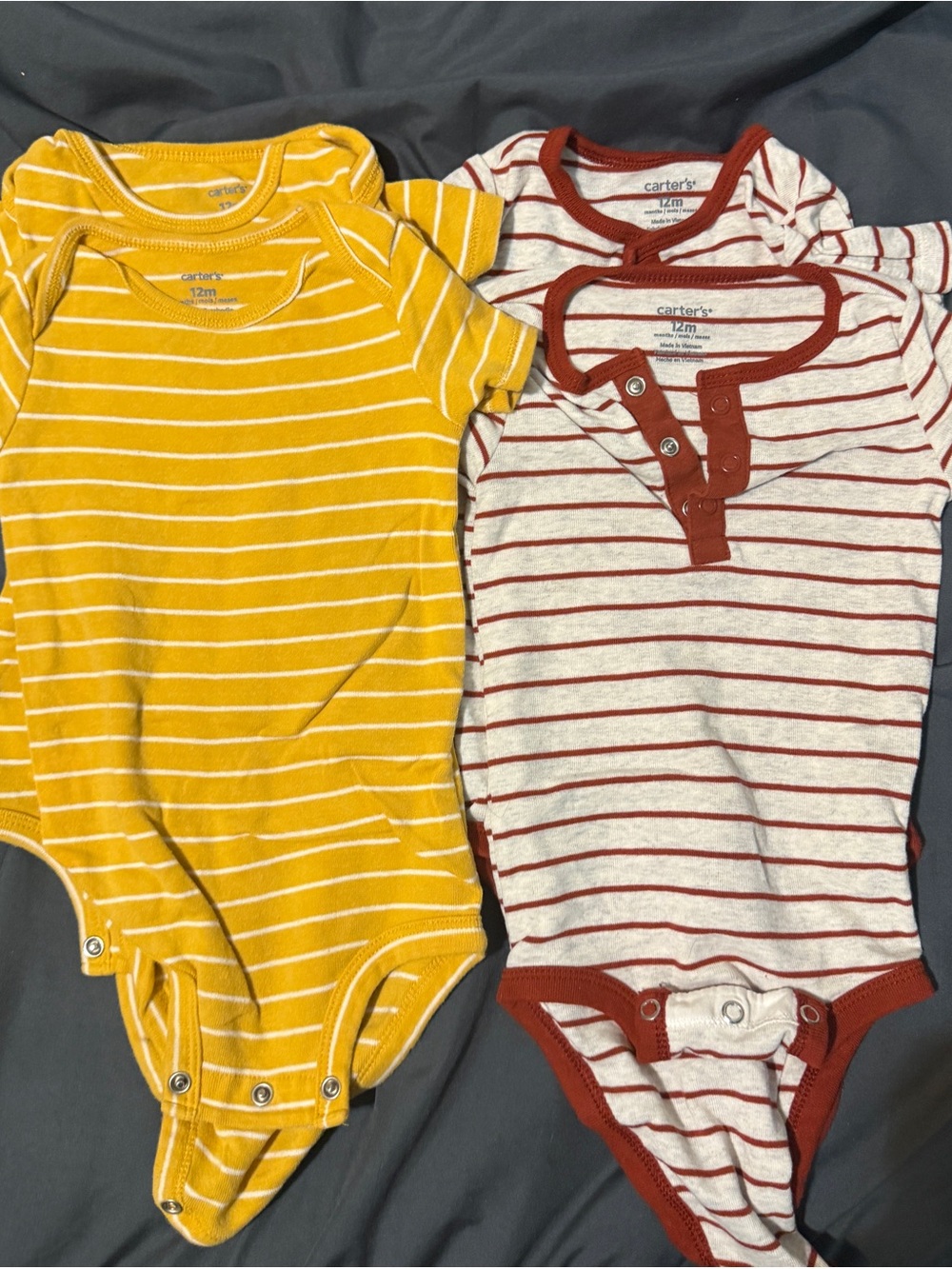 4 packcarter's Striped Cotton One-Piece Bodysuits - Mustard Yellow & Rust Stripe